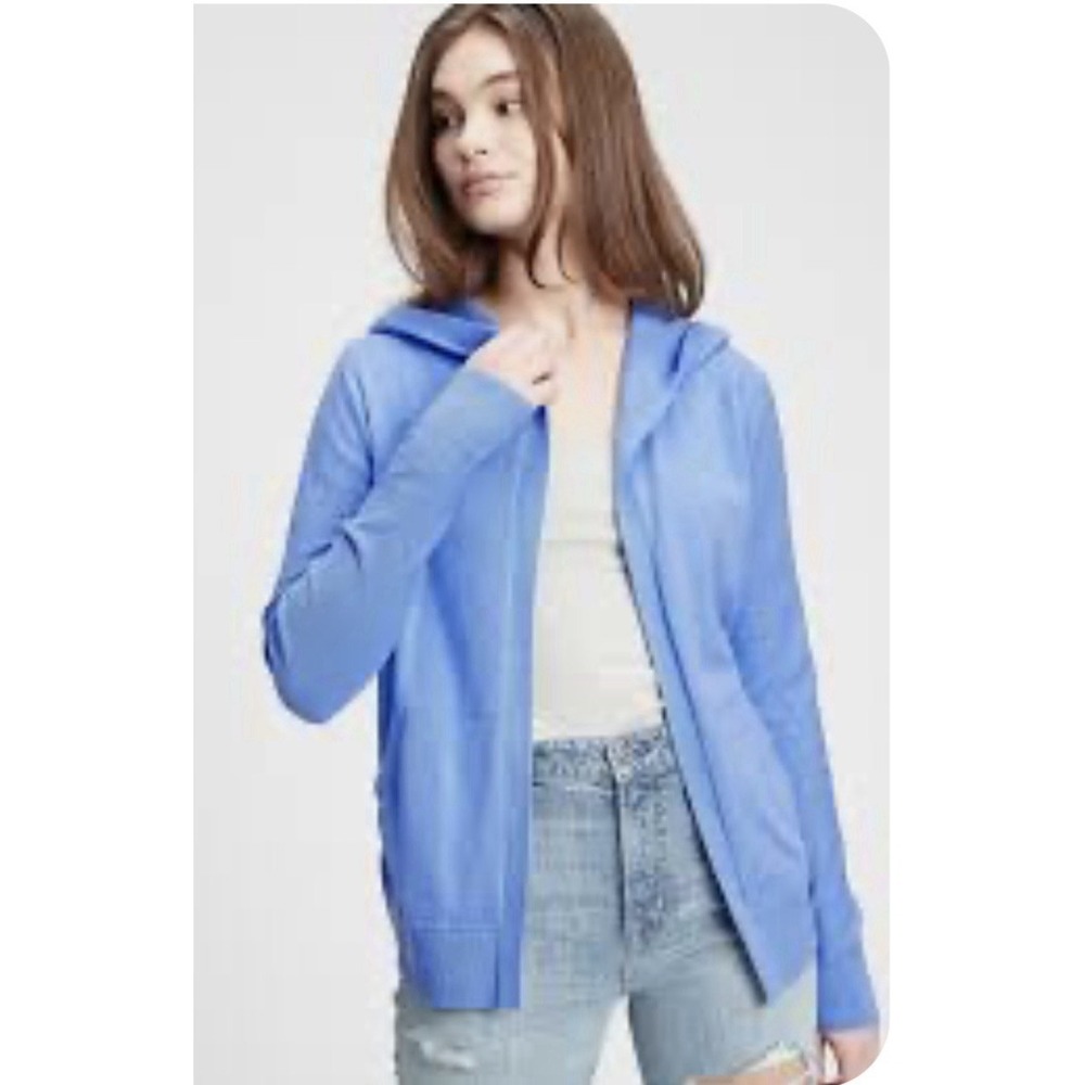 Gap‎ Blue Hooded open Front cardigan Woman's XL Front Pockets